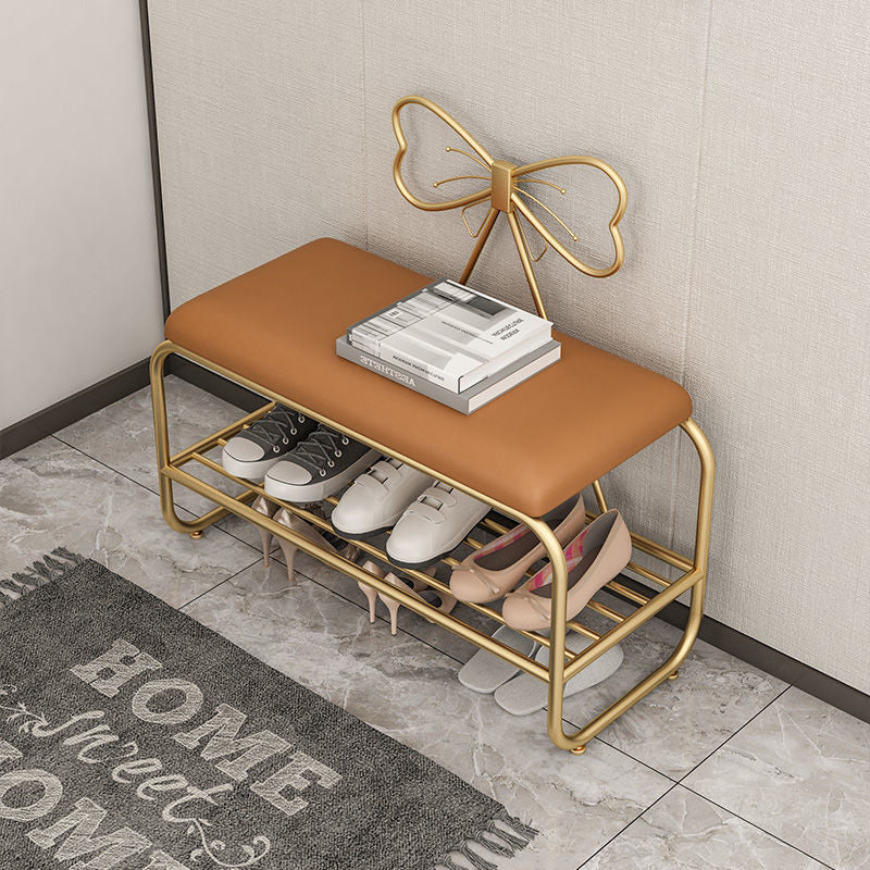 13.78 Inch Wide Glam Cushioned Bench Foam Bench with Shoes Storage Clearhalo 'Benches' 'Chairs & Seating' 'furn' 'furn_benches' 'Furniture' 'Living Room Furniture' 6121594