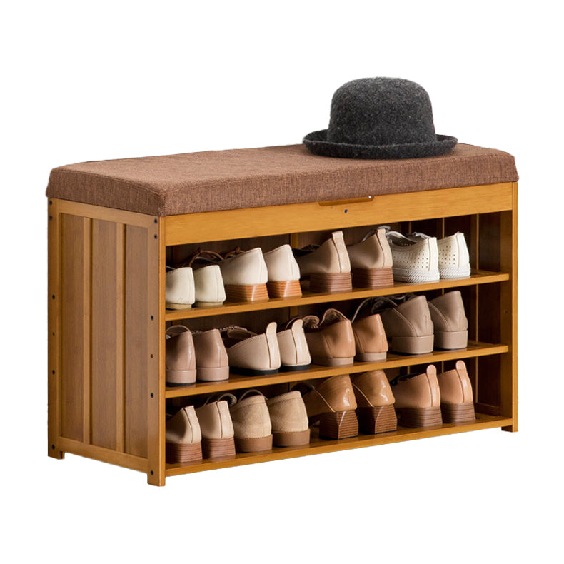 11.8 Inch Wide Traditional Cushioned Bench Bamboo Bench with Flip Top 31"L x 12"W x 19"H Dark Brown Clearhalo 'Benches' 'Chairs & Seating' 'furn' 'furn_benches' 'Furniture' 'Living Room Furniture' 6121652