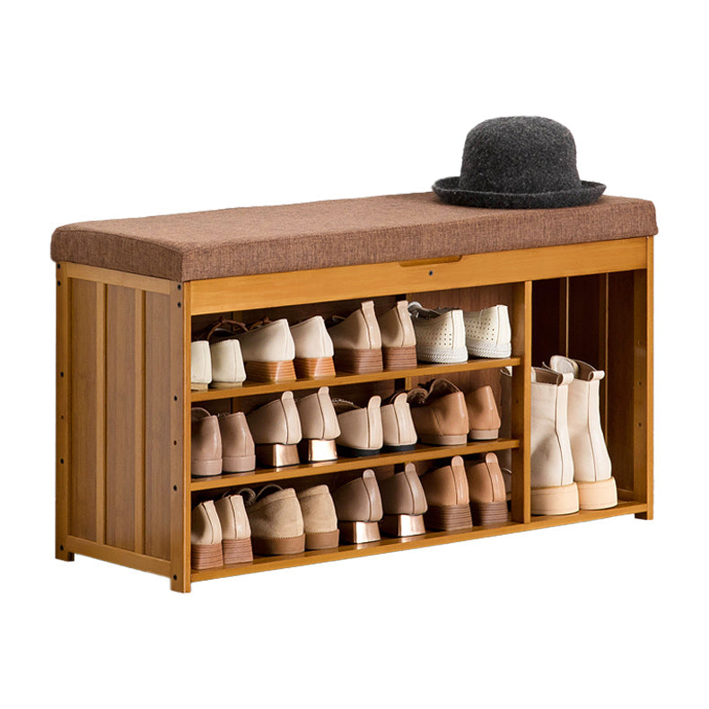 11.8 Inch Wide Traditional Cushioned Bench Bamboo Bench with Flip Top 35.4"L x 11.8"W x 18.9"H Dark Brown Clearhalo 'Benches' 'Chairs & Seating' 'furn' 'furn_benches' 'Furniture' 'Living Room Furniture' 6121654