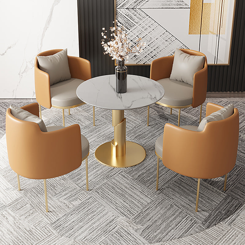 Modern Style Sintered Stone Dining Set Round 1/5 Pieces Dining Set for Home Use 5 Pieces: Table, 4 Grey Chairs Clearhalo 'Dining Room Sets' 'Dining Tables & Seating' 'dining_room_set' 'furn' 'furn_dining_room_set' 'Furniture' 'Kitchen & Dining Furniture' 6121803