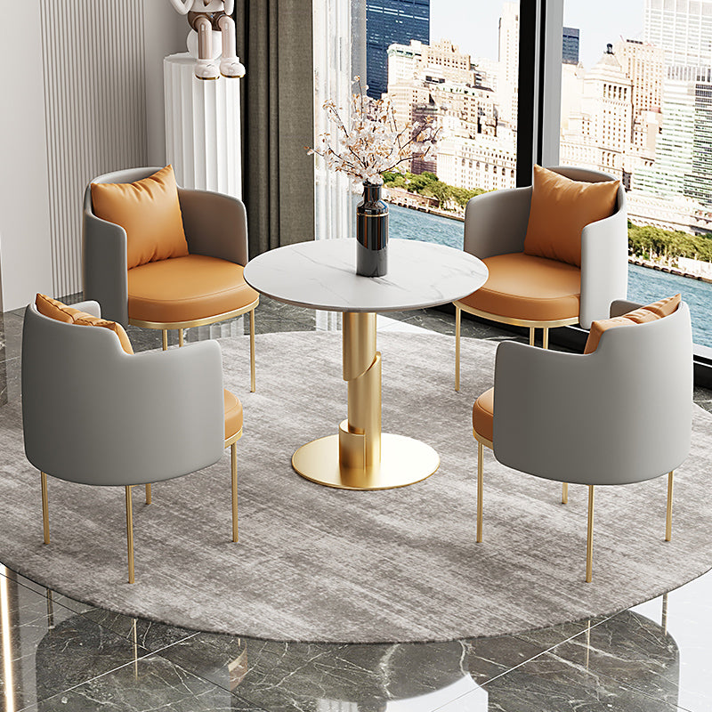 Modern Style Sintered Stone Dining Set Round 1/5 Pieces Dining Set for Home Use 5 Pieces: Table, 4 Orange Chairs Clearhalo 'Dining Room Sets' 'Dining Tables & Seating' 'dining_room_set' 'furn' 'furn_dining_room_set' 'Furniture' 'Kitchen & Dining Furniture' 6121807