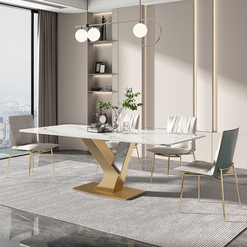 Designer Style 1/4/5/7/9 Pieces Rectangle Dining Set Sintered Stone Top Dinette Table Set Clearhalo 'Dining Room Sets' 'Dining Tables & Seating' 'dining_room_set' 'furn' 'furn_dining_room_set' 'Furniture' 'Kitchen & Dining Furniture' 6122057