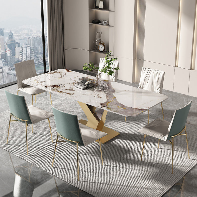 Designer Style 1/4/5/7/9 Pieces Rectangle Dining Set Sintered Stone Top Dinette Table Set Clearhalo 'Dining Room Sets' 'Dining Tables & Seating' 'dining_room_set' 'furn' 'furn_dining_room_set' 'Furniture' 'Kitchen & Dining Furniture' 6122069