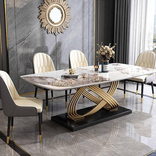 1/4/5/7 Pieces Rectangular Dining Set Luxurious Sintered Stone Top Dinette Table Set 5 Pieces: Gold Table, 4 Chairs Clearhalo 'Dining Room Sets' 'Dining Tables & Seating' 'dining_room_set' 'furn' 'furn_dining_room_set' 'Furniture' 'Kitchen & Dining Furniture' 6122075