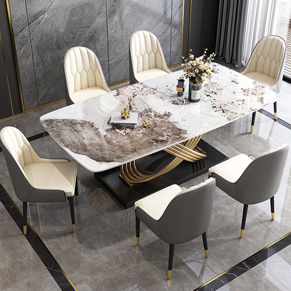 1/4/5/7 Pieces Rectangular Dining Set Luxurious Sintered Stone Top Dinette Table Set Clearhalo 'Dining Room Sets' 'Dining Tables & Seating' 'dining_room_set' 'furn' 'furn_dining_room_set' 'Furniture' 'Kitchen & Dining Furniture' 6122080