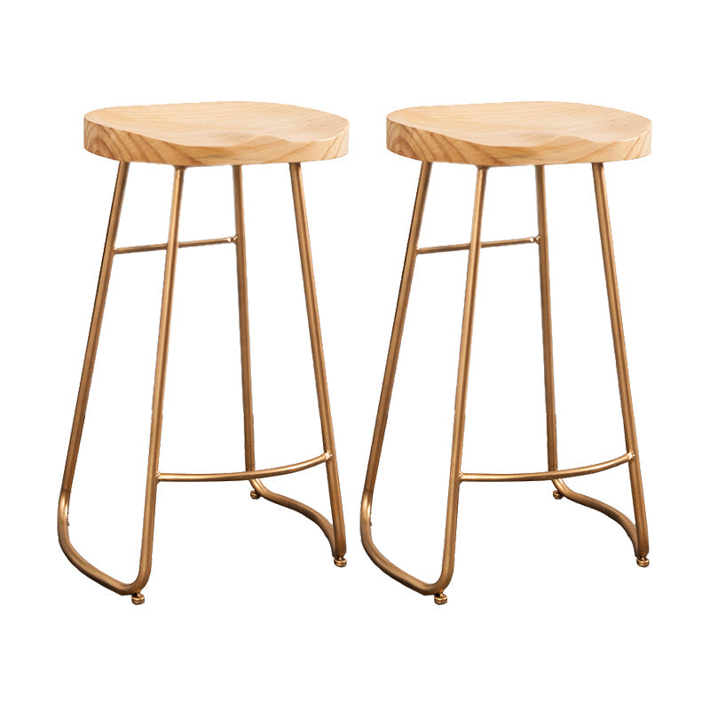 Modern Armless Backless Counter Stool Iron Bar Stool with Wooden Seat