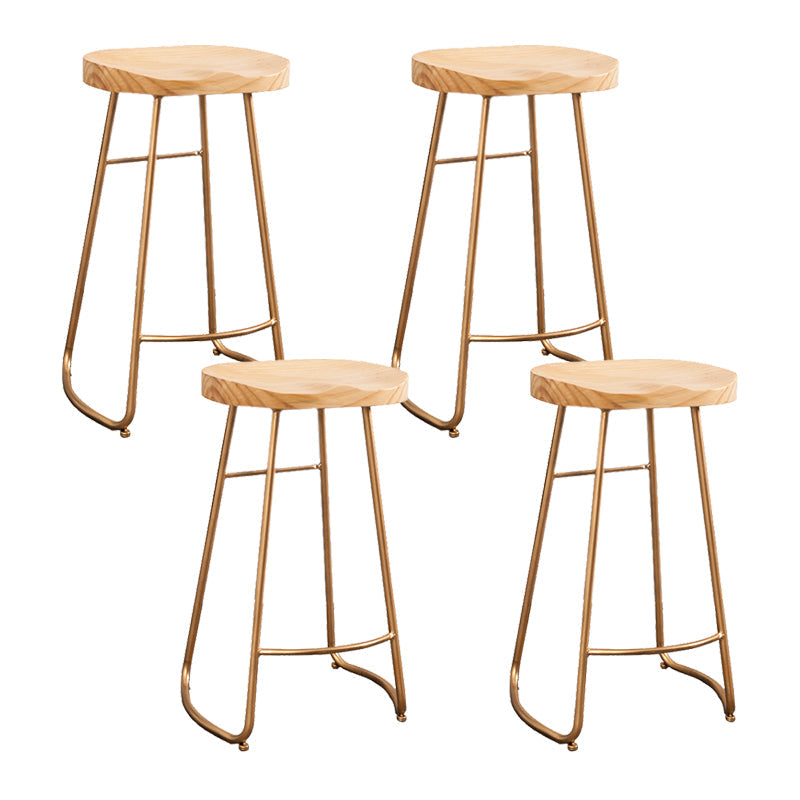 Modern Armless Backless Counter Stool Iron Bar Stool with Wooden Seat