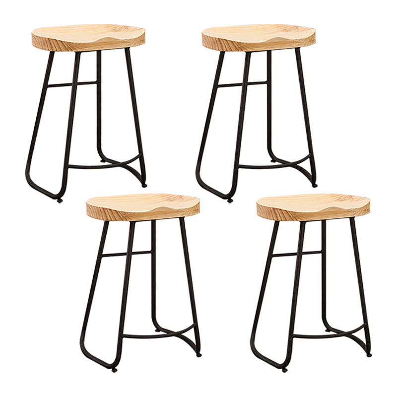 Modern Armless Backless Counter Stool Iron Bar Stool with Wooden Seat