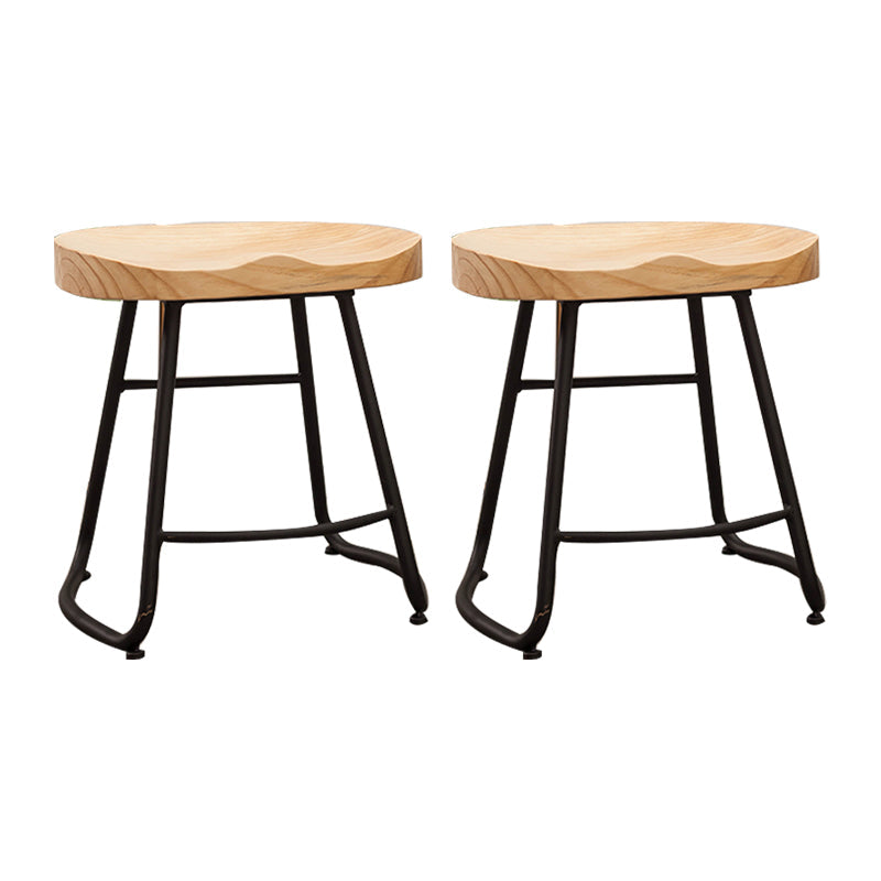 Modern Armless Backless Counter Stool Iron Bar Stool with Wooden Seat