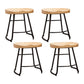 Modern Armless Backless Counter Stool Iron Bar Stool with Wooden Seat