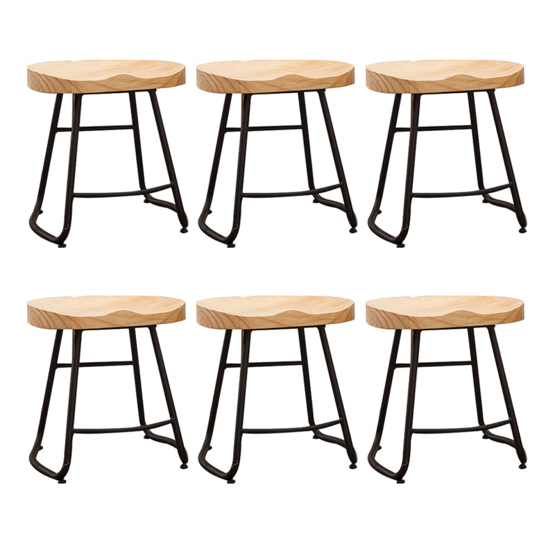 Modern Armless Backless Counter Stool Iron Bar Stool with Wooden Seat