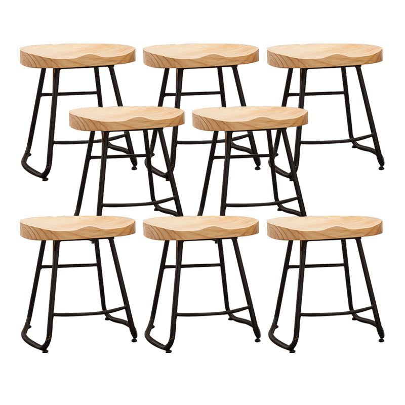 Modern Armless Backless Counter Stool Iron Bar Stool with Wooden Seat