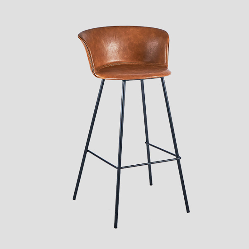 Indoor Leather Bar & Counter Stool Industrial Footrest Low Back Bucket Counter Chair Brown 1 Piece Clearhalo 'Bar Furniture' 'Bar Stools' 'bar_stools' 'furn' 'furn_bar_stools' 'Furniture' 'Kitchen & Dining Furniture' 6122427