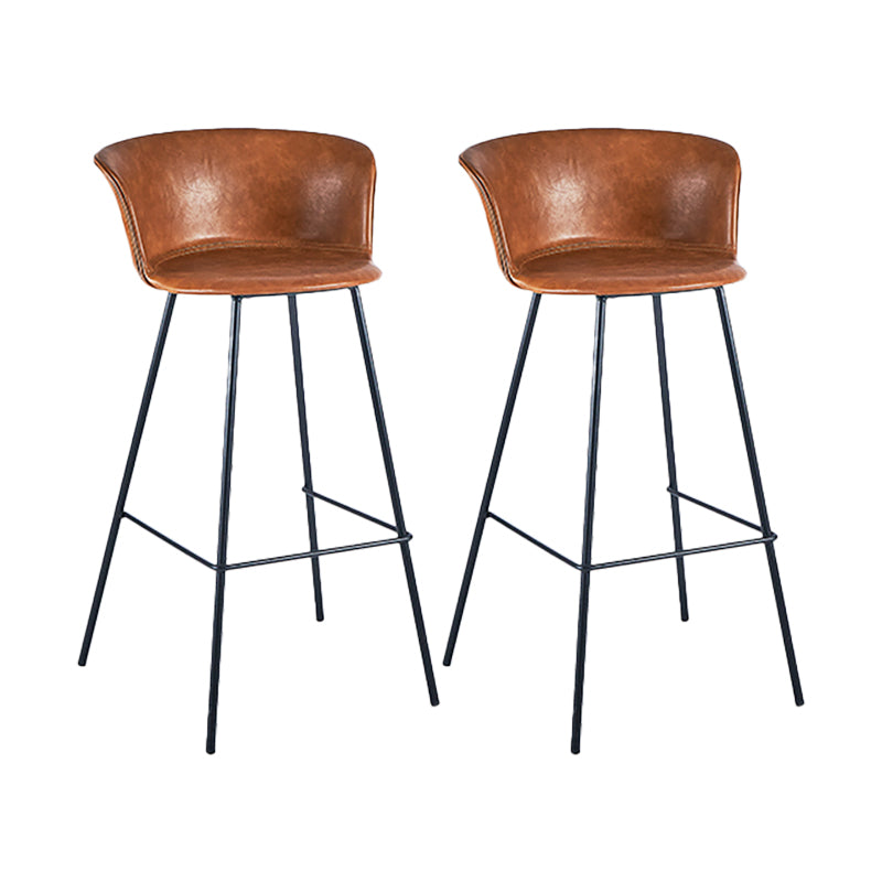 Indoor Leather Bar & Counter Stool Industrial Footrest Low Back Bucket Counter Chair Brown 2 Piece Set Clearhalo 'Bar Furniture' 'Bar Stools' 'bar_stools' 'furn' 'furn_bar_stools' 'Furniture' 'Kitchen & Dining Furniture' 6122429