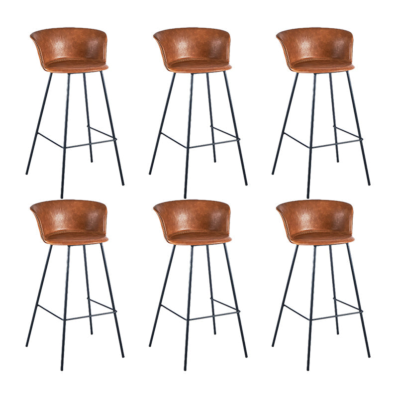Indoor Leather Bar & Counter Stool Industrial Footrest Low Back Bucket Counter Chair Brown 6 Piece Set Clearhalo 'Bar Furniture' 'Bar Stools' 'bar_stools' 'furn' 'furn_bar_stools' 'Furniture' 'Kitchen & Dining Furniture' 6122433