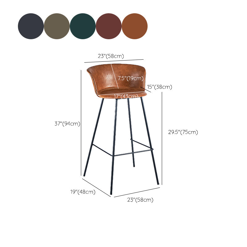 Indoor Leather Bar & Counter Stool Industrial Footrest Low Back Bucket Counter Chair Clearhalo 'Bar Furniture' 'Bar Stools' 'bar_stools' 'furn' 'furn_bar_stools' 'Furniture' 'Kitchen & Dining Furniture' 6122446
