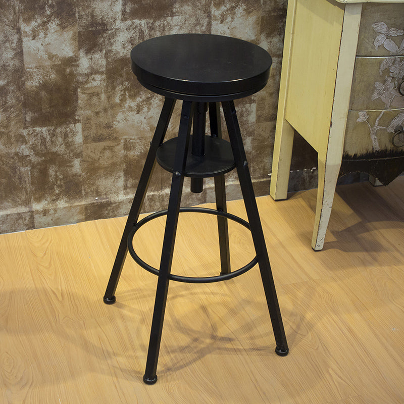 Industrial Adjustable Height Counter Chair Footrest Metal Counter Bar Stool in Black