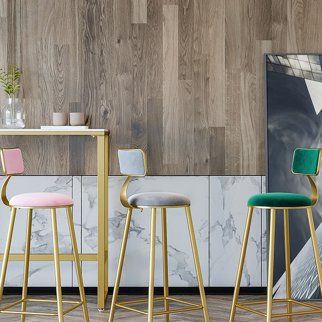 Nordic Backrest Armless Counter Stool Iron Cafe Bar Stool with  Pedal and Cushion