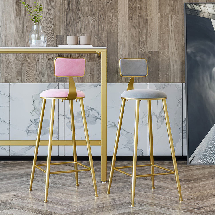 Nordic Backrest Armless Counter Stool Iron Cafe Bar Stool with  Pedal and Cushion