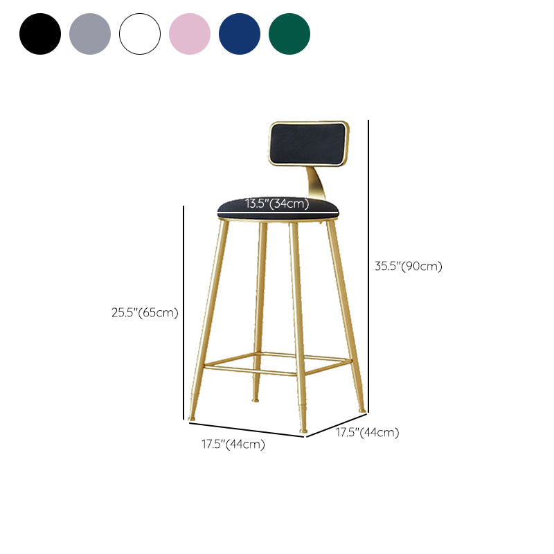 Nordic Backrest Armless Counter Stool Iron Cafe Bar Stool with  Pedal and Cushion