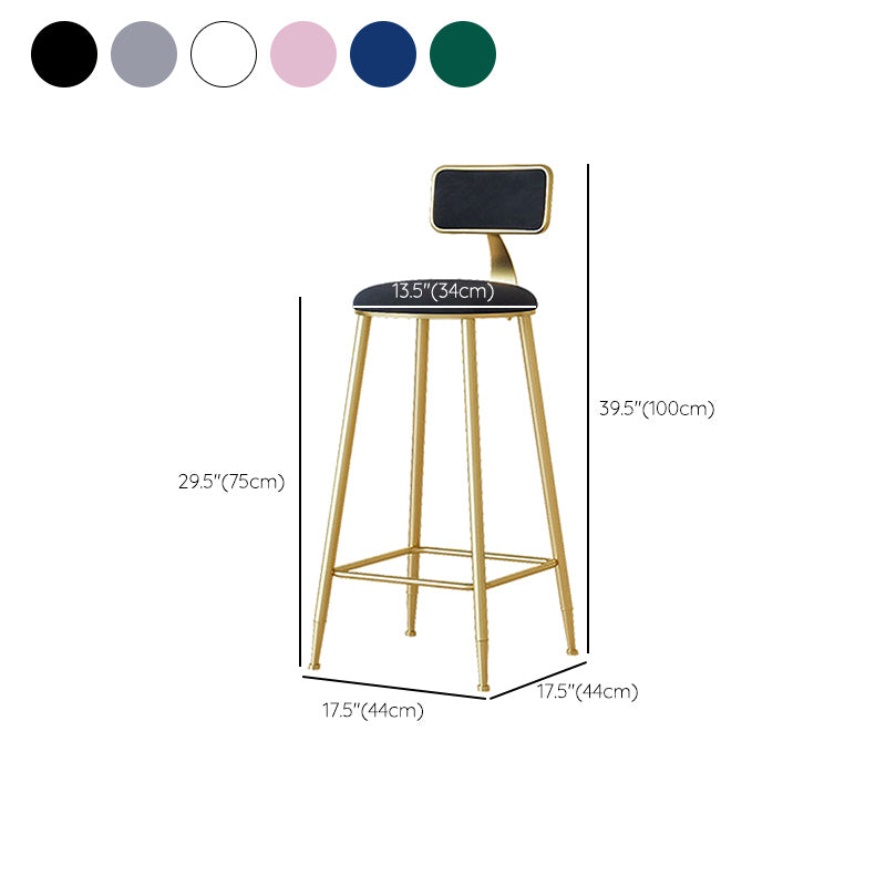 Nordic Backrest Armless Counter Stool Iron Cafe Bar Stool with  Pedal and Cushion