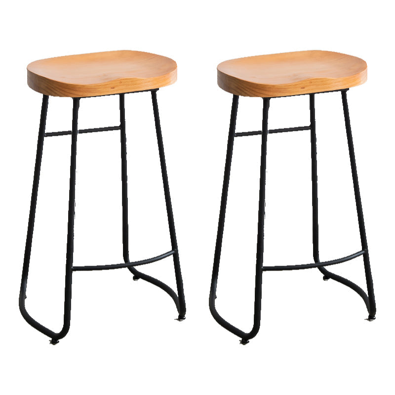 Industrial Indoor Solid Wood Stool Footrest Backless Contoured Seat Dining Stool Natural 2 Piece Set Clearhalo 'Bar Furniture' 'Bar Stools' 'bar_stools' 'furn' 'furn_bar_stools' 'Furniture' 'Kitchen & Dining Furniture' 6122704