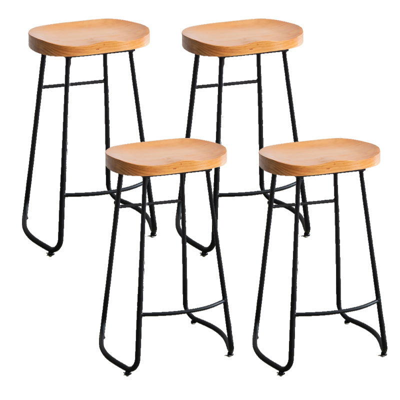 Industrial Indoor Solid Wood Stool Footrest Backless Contoured Seat Dining Stool Natural 4 Piece Set Clearhalo 'Bar Furniture' 'Bar Stools' 'bar_stools' 'furn' 'furn_bar_stools' 'Furniture' 'Kitchen & Dining Furniture' 6122706