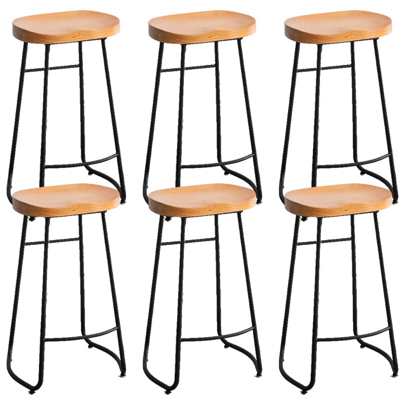 Industrial Indoor Solid Wood Stool Footrest Backless Contoured Seat Dining Stool Natural 6 Piece Set Clearhalo 'Bar Furniture' 'Bar Stools' 'bar_stools' 'furn' 'furn_bar_stools' 'Furniture' 'Kitchen & Dining Furniture' 6122709
