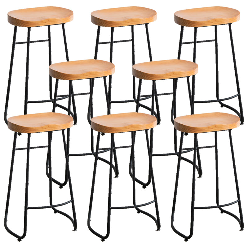 Industrial Indoor Solid Wood Stool Footrest Backless Contoured Seat Dining Stool Natural 8 Piece Set Clearhalo 'Bar Furniture' 'Bar Stools' 'bar_stools' 'furn' 'furn_bar_stools' 'Furniture' 'Kitchen & Dining Furniture' 6122711
