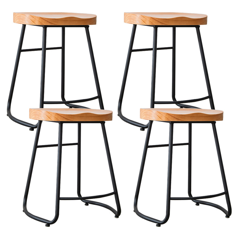 Industrial Indoor Solid Wood Stool Footrest Backless Contoured Seat Dining Stool Natural 4 Piece Set Clearhalo 'Bar Furniture' 'Bar Stools' 'bar_stools' 'furn' 'furn_bar_stools' 'Furniture' 'Kitchen & Dining Furniture' 6122716
