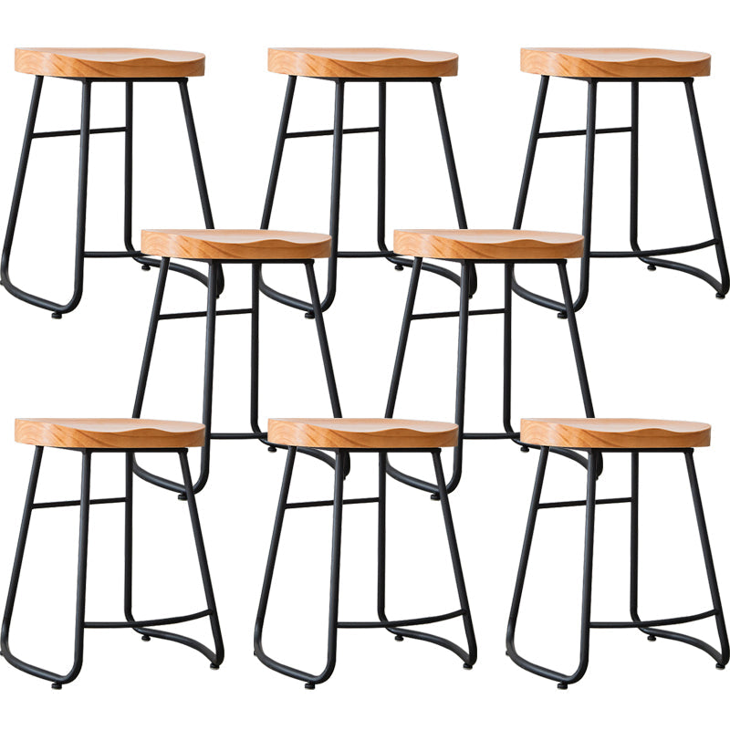 Industrial Indoor Solid Wood Stool Footrest Backless Contoured Seat Dining Stool Natural 8 Piece Set Clearhalo 'Bar Furniture' 'Bar Stools' 'bar_stools' 'furn' 'furn_bar_stools' 'Furniture' 'Kitchen & Dining Furniture' 6122718