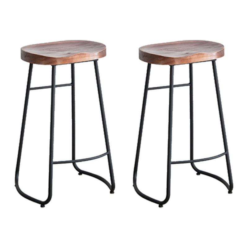 Industrial Indoor Solid Wood Stool Footrest Backless Contoured Seat Dining Stool Walnut 2 Piece Set Clearhalo 'Bar Furniture' 'Bar Stools' 'bar_stools' 'furn' 'furn_bar_stools' 'Furniture' 'Kitchen & Dining Furniture' 6122719