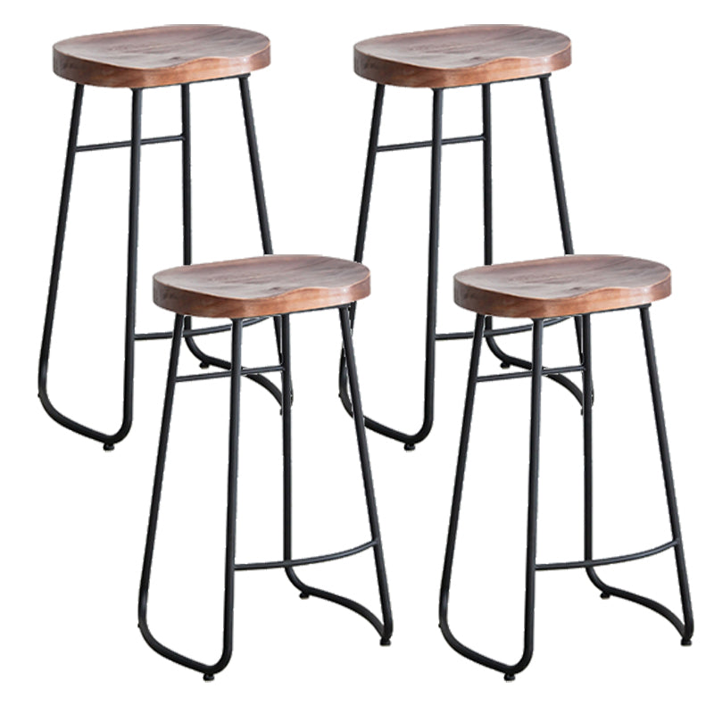 Industrial Indoor Solid Wood Stool Footrest Backless Contoured Seat Dining Stool Walnut 4 Piece Set Clearhalo 'Bar Furniture' 'Bar Stools' 'bar_stools' 'furn' 'furn_bar_stools' 'Furniture' 'Kitchen & Dining Furniture' 6122720