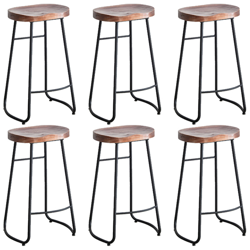 Industrial Indoor Solid Wood Stool Footrest Backless Contoured Seat Dining Stool Walnut 6 Piece Set Clearhalo 'Bar Furniture' 'Bar Stools' 'bar_stools' 'furn' 'furn_bar_stools' 'Furniture' 'Kitchen & Dining Furniture' 6122721