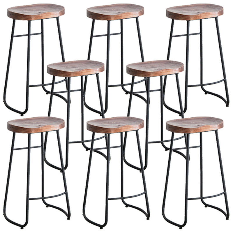 Industrial Indoor Solid Wood Stool Footrest Backless Contoured Seat Dining Stool Walnut 8 Piece Set Clearhalo 'Bar Furniture' 'Bar Stools' 'bar_stools' 'furn' 'furn_bar_stools' 'Furniture' 'Kitchen & Dining Furniture' 6122722