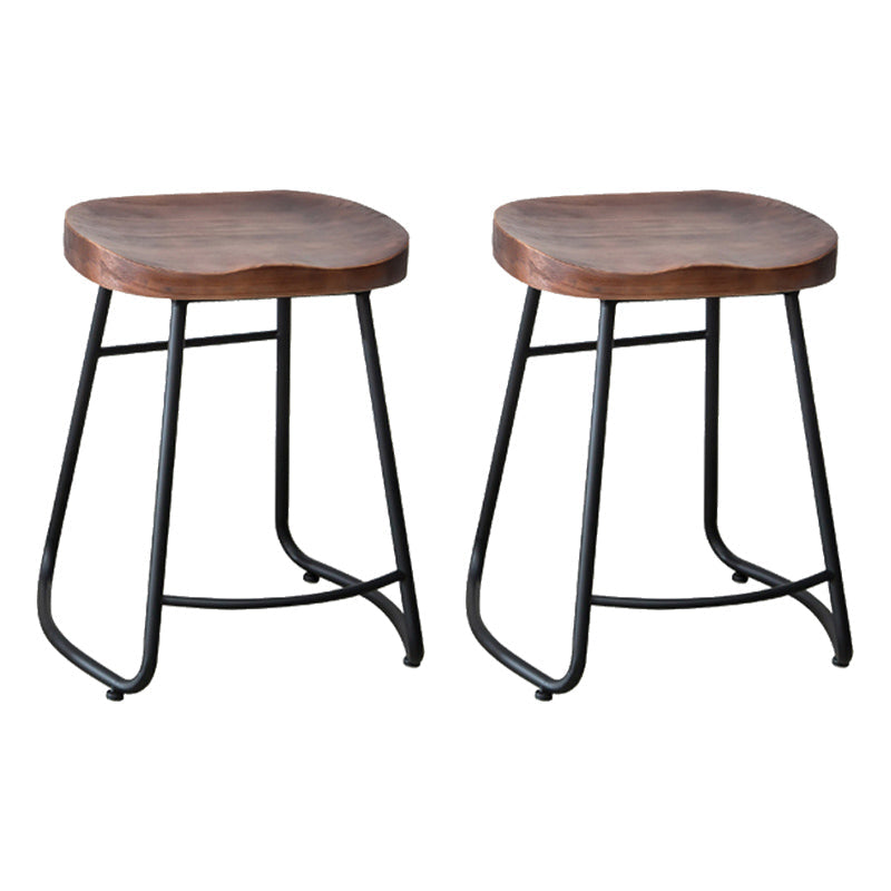 Industrial Indoor Solid Wood Stool Footrest Backless Contoured Seat Dining Stool Walnut 2 Piece Set Clearhalo 'Bar Furniture' 'Bar Stools' 'bar_stools' 'furn' 'furn_bar_stools' 'Furniture' 'Kitchen & Dining Furniture' 6122723
