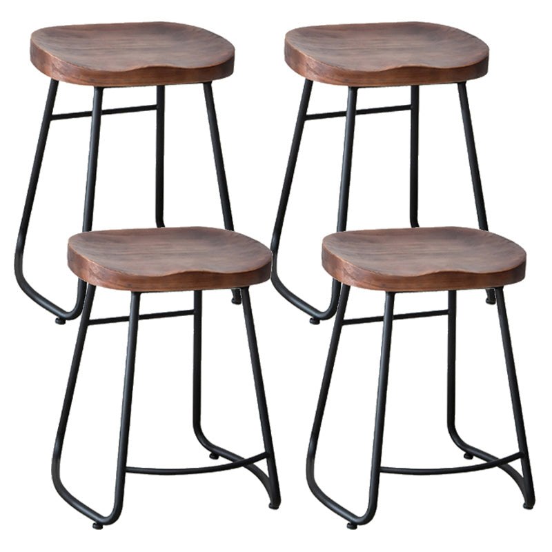 Industrial Indoor Solid Wood Stool Footrest Backless Contoured Seat Dining Stool Walnut 4 Piece Set Clearhalo 'Bar Furniture' 'Bar Stools' 'bar_stools' 'furn' 'furn_bar_stools' 'Furniture' 'Kitchen & Dining Furniture' 6122724