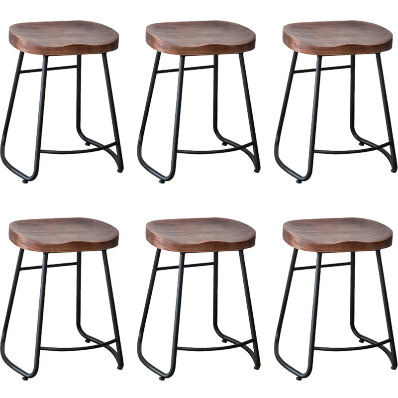Industrial Indoor Solid Wood Stool Footrest Backless Contoured Seat Dining Stool Walnut 6 Piece Set Clearhalo 'Bar Furniture' 'Bar Stools' 'bar_stools' 'furn' 'furn_bar_stools' 'Furniture' 'Kitchen & Dining Furniture' 6122725