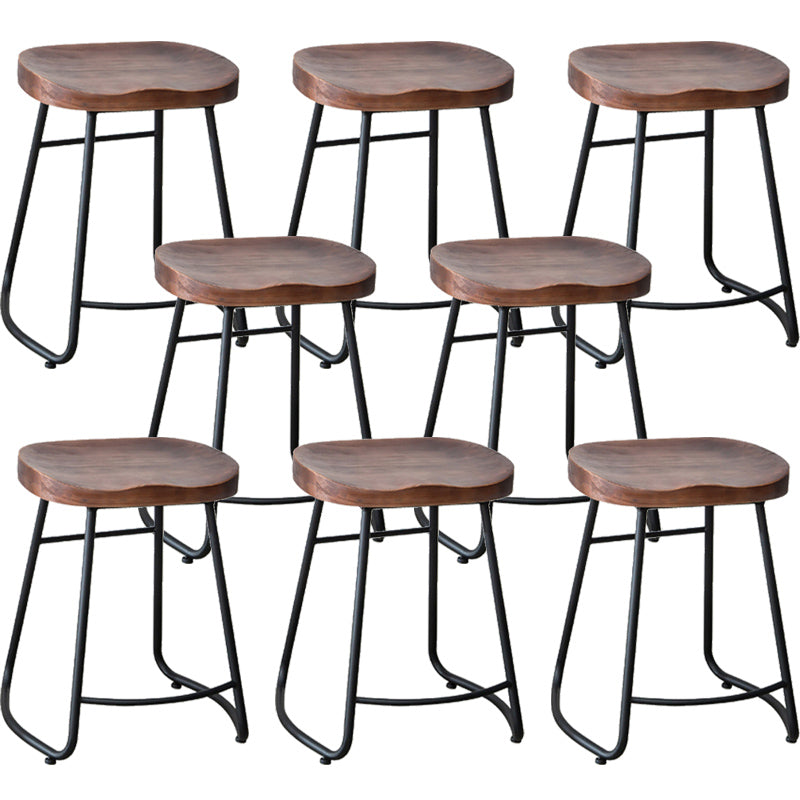 Industrial Indoor Solid Wood Stool Footrest Backless Contoured Seat Dining Stool Walnut 8 Piece Set Clearhalo 'Bar Furniture' 'Bar Stools' 'bar_stools' 'furn' 'furn_bar_stools' 'Furniture' 'Kitchen & Dining Furniture' 6122726