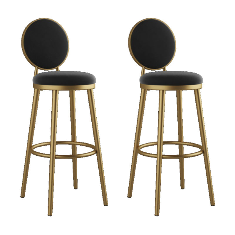 Nordic Armless Backrest Counter Stool Steel Kitchen Bar Stool with Cushion and Pedal Black 2 Piece Set Clearhalo 'Bar Furniture' 'Bar Stools' 'bar_stools' 'furn' 'furn_bar_stools' 'Furniture' 'Kitchen & Dining Furniture' 6122844