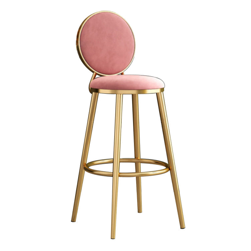 Nordic Armless Backrest Counter Stool Steel Kitchen Bar Stool with Cushion and Pedal Pink 1 Piece Clearhalo 'Bar Furniture' 'Bar Stools' 'bar_stools' 'furn' 'furn_bar_stools' 'Furniture' 'Kitchen & Dining Furniture' 6122866