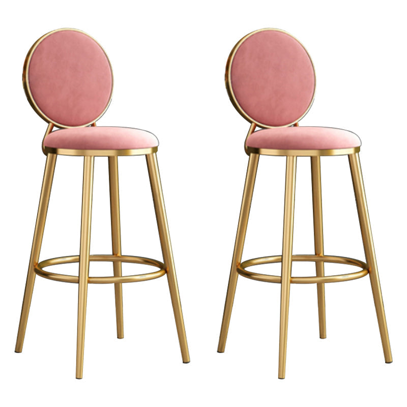 Nordic Armless Backrest Counter Stool Steel Kitchen Bar Stool with Cushion and Pedal Pink 2 Piece Set Clearhalo 'Bar Furniture' 'Bar Stools' 'bar_stools' 'furn' 'furn_bar_stools' 'Furniture' 'Kitchen & Dining Furniture' 6122867