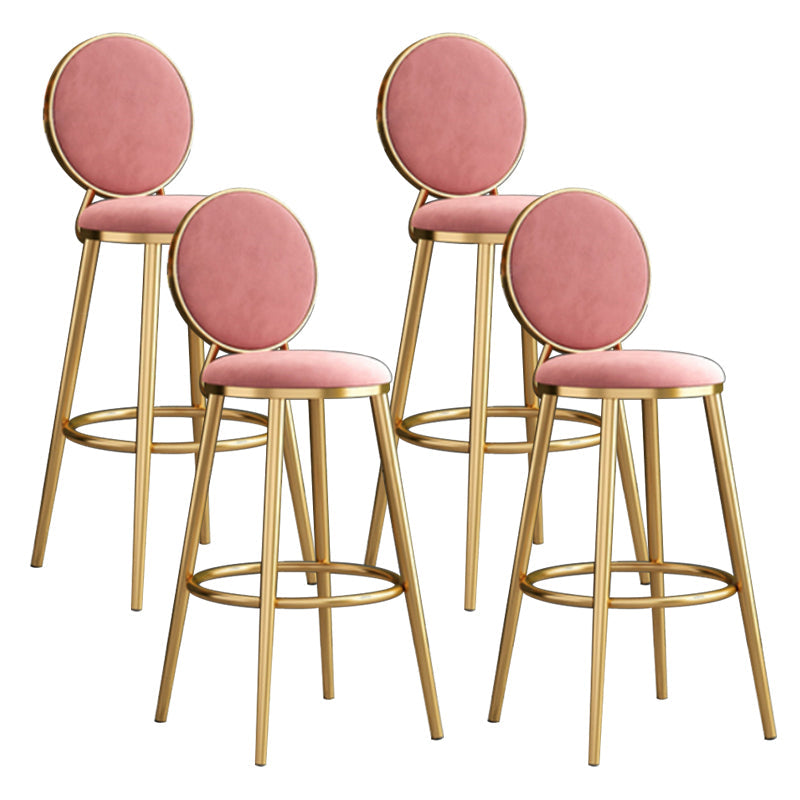 Nordic Armless Backrest Counter Stool Steel Kitchen Bar Stool with Cushion and Pedal Pink 4 Piece Set Clearhalo 'Bar Furniture' 'Bar Stools' 'bar_stools' 'furn' 'furn_bar_stools' 'Furniture' 'Kitchen & Dining Furniture' 6122868