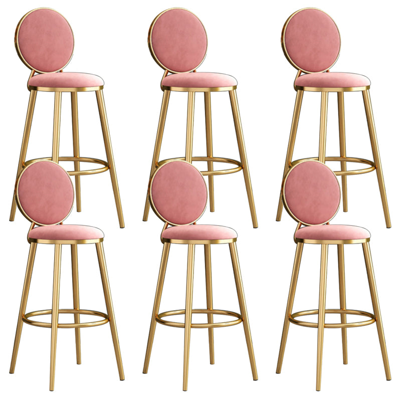 Nordic Armless Backrest Counter Stool Steel Kitchen Bar Stool with Cushion and Pedal Pink 6 Piece Set Clearhalo 'Bar Furniture' 'Bar Stools' 'bar_stools' 'furn' 'furn_bar_stools' 'Furniture' 'Kitchen & Dining Furniture' 6122869