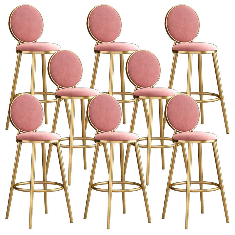 Nordic Armless Backrest Counter Stool Steel Kitchen Bar Stool with Cushion and Pedal Pink 8 Piece Set Clearhalo 'Bar Furniture' 'Bar Stools' 'bar_stools' 'furn' 'furn_bar_stools' 'Furniture' 'Kitchen & Dining Furniture' 6122870