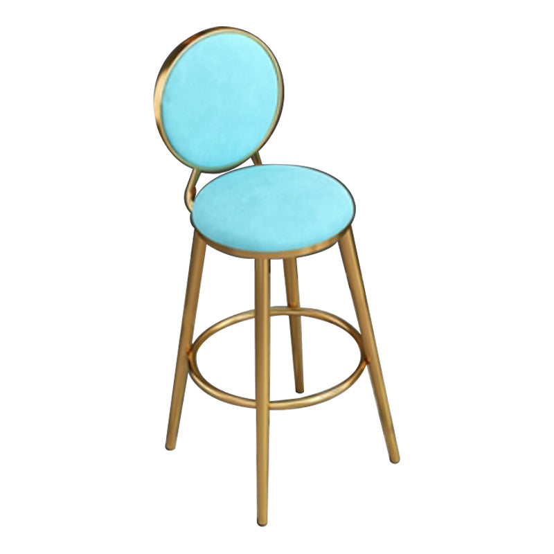 Nordic Armless Backrest Counter Stool Steel Kitchen Bar Stool with Cushion and Pedal Sky Blue 1 Piece Clearhalo 'Bar Furniture' 'Bar Stools' 'bar_stools' 'furn' 'furn_bar_stools' 'Furniture' 'Kitchen & Dining Furniture' 6122871