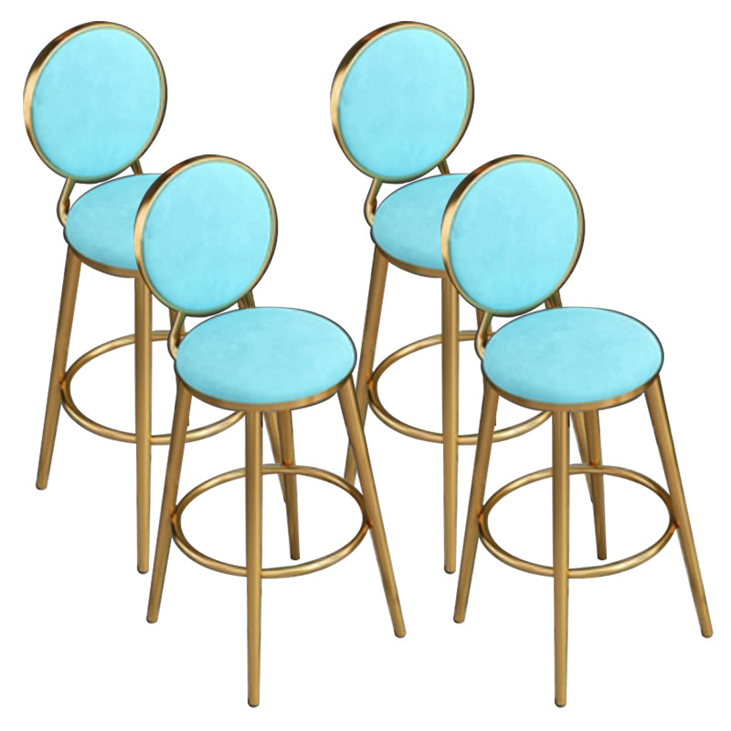 Nordic Armless Backrest Counter Stool Steel Kitchen Bar Stool with Cushion and Pedal Sky Blue 4 Piece Set Clearhalo 'Bar Furniture' 'Bar Stools' 'bar_stools' 'furn' 'furn_bar_stools' 'Furniture' 'Kitchen & Dining Furniture' 6122873