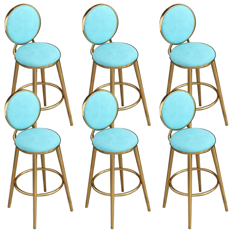 Nordic Armless Backrest Counter Stool Steel Kitchen Bar Stool with Cushion and Pedal Sky Blue 6 Piece Set Clearhalo 'Bar Furniture' 'Bar Stools' 'bar_stools' 'furn' 'furn_bar_stools' 'Furniture' 'Kitchen & Dining Furniture' 6122874