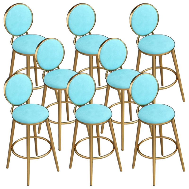 Nordic Armless Backrest Counter Stool Steel Kitchen Bar Stool with Cushion and Pedal Sky Blue 8 Piece Set Clearhalo 'Bar Furniture' 'Bar Stools' 'bar_stools' 'furn' 'furn_bar_stools' 'Furniture' 'Kitchen & Dining Furniture' 6122875