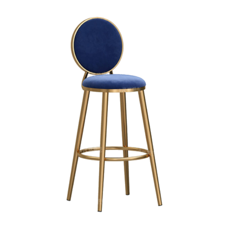 Nordic Armless Backrest Counter Stool Steel Kitchen Bar Stool with Cushion and Pedal Dark Blue 1 Piece Clearhalo 'Bar Furniture' 'Bar Stools' 'bar_stools' 'furn' 'furn_bar_stools' 'Furniture' 'Kitchen & Dining Furniture' 6122876